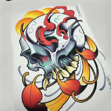 9款newschool风格的骷髅主题纹身图案