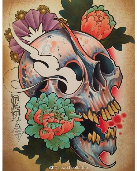 9款newschool风格的骷髅主题纹身图案