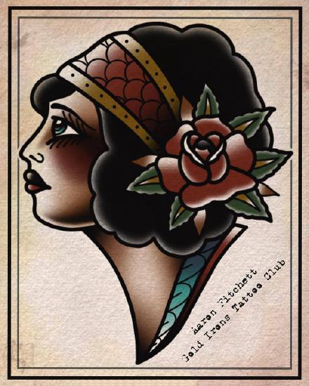 一组黑灰school女郎的纹身手稿图片