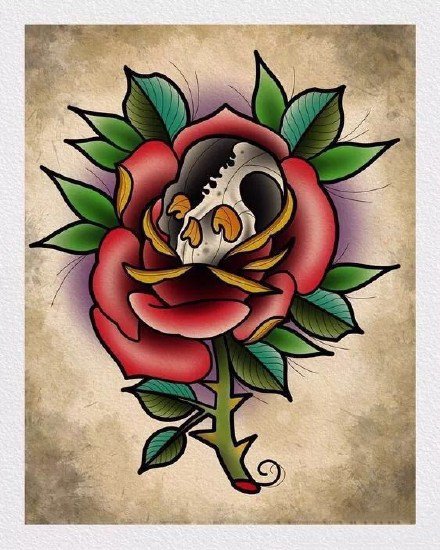 18款漂亮的彩色school花卉纹身图案手稿