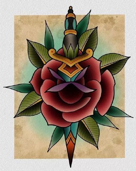 18款漂亮的彩色school花卉纹身图案手稿