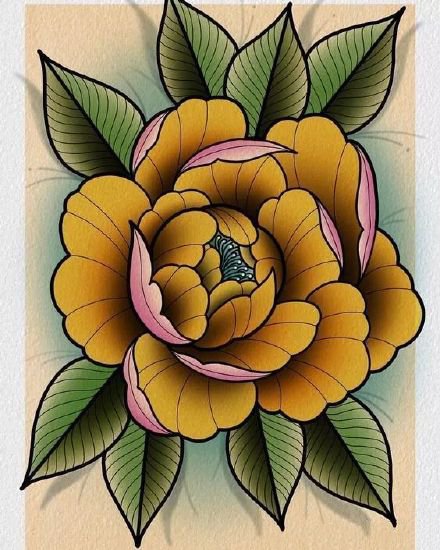 18款漂亮的彩色school花卉纹身图案手稿