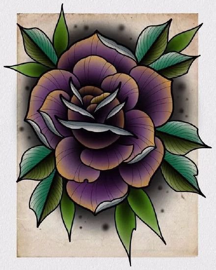 18款漂亮的彩色school花卉纹身图案手稿