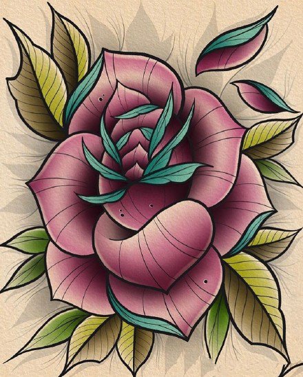 18款漂亮的彩色school花卉纹身图案手稿