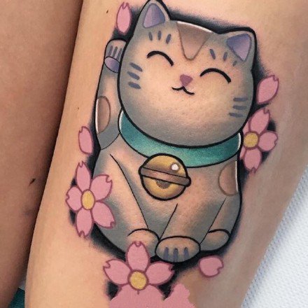 纹身招财猫图案 9款可爱的招财猫主题纹身图案