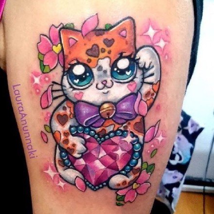 纹身招财猫图案 9款可爱的招财猫主题纹身图案