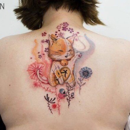 纹身招财猫图案 9款可爱的招财猫主题纹身图案