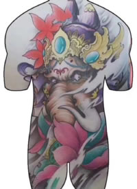 一组满背全胛的象神纹身效果图手稿欣赏