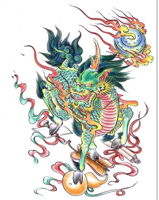 50组传说中的麒麟貔貅等神兽纹身手稿图案