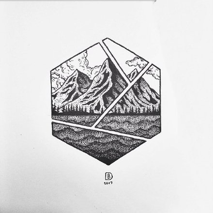 38款几何元素里的写实黑灰小风景纹身图案