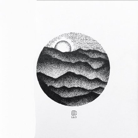 38款几何元素里的写实黑灰小风景纹身图案