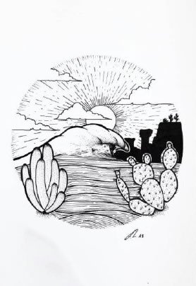 38款几何元素里的写实黑灰小风景纹身图案