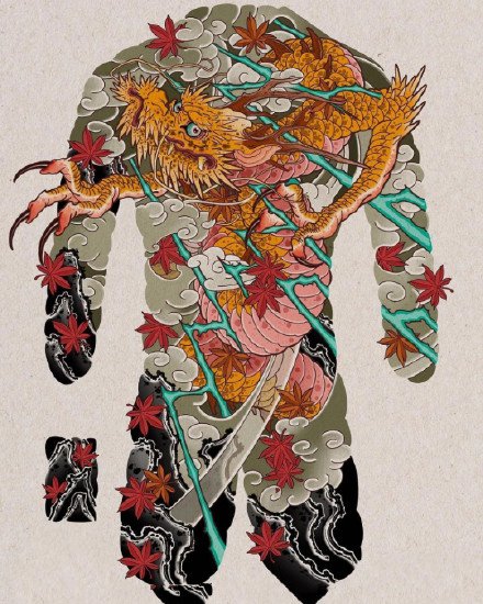 9张彩色全胛大满背纹身手稿图案赏析