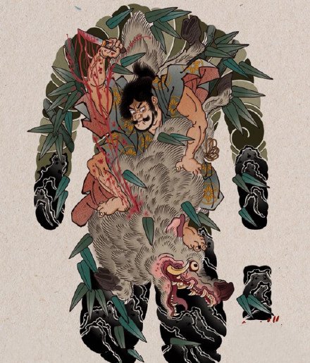 9张彩色全胛大满背纹身手稿图案赏析