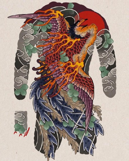 9张彩色全胛大满背纹身手稿图案赏析