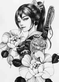 99911134+超帅的一组黑色系日式女郎人物等纹身手稿图片
