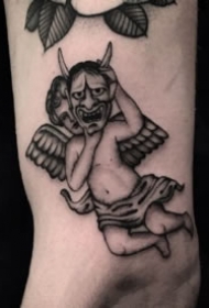 纹身小天使-黑灰色的一组西方小天使纹身图案