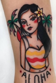 old school风格的小女郎纹身图片