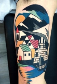 抽象几何纹身 拼接风格的一组抽象彩色几何纹身图片