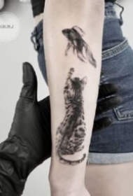 黑色猫纹身 9款黑色的一组猫主题纹身图片