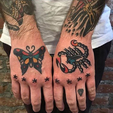 手背部的9组oldschool风格纹身图片