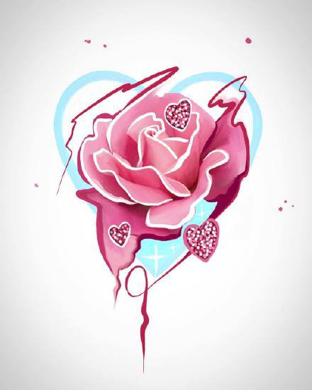 一组水彩泼墨的玫瑰花朵纹身手稿图片