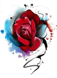 一组水彩泼墨的玫瑰花朵纹身手稿图片