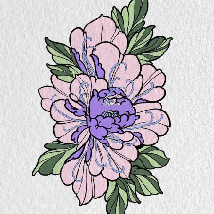 32款传统牡丹菊花等花卉纹身手稿图片