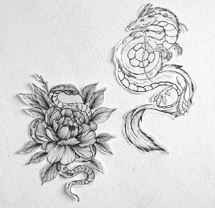 一组花卉植物的纹身手稿图片欣赏