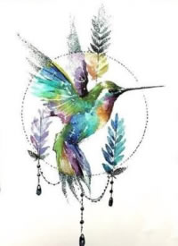 一组蜂鸟等小鸟主题的水彩是手稿纹身图片