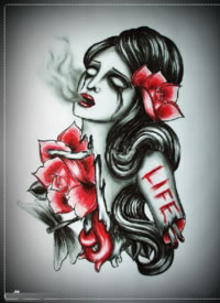 9款不错的暗黑欧美女郎人像纹身手稿图片