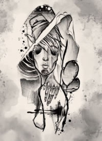 黑灰色的一组创意小女孩纹身手稿图片