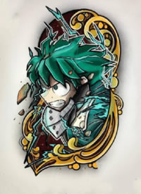 一组彩色的动漫纹身主题手稿图片