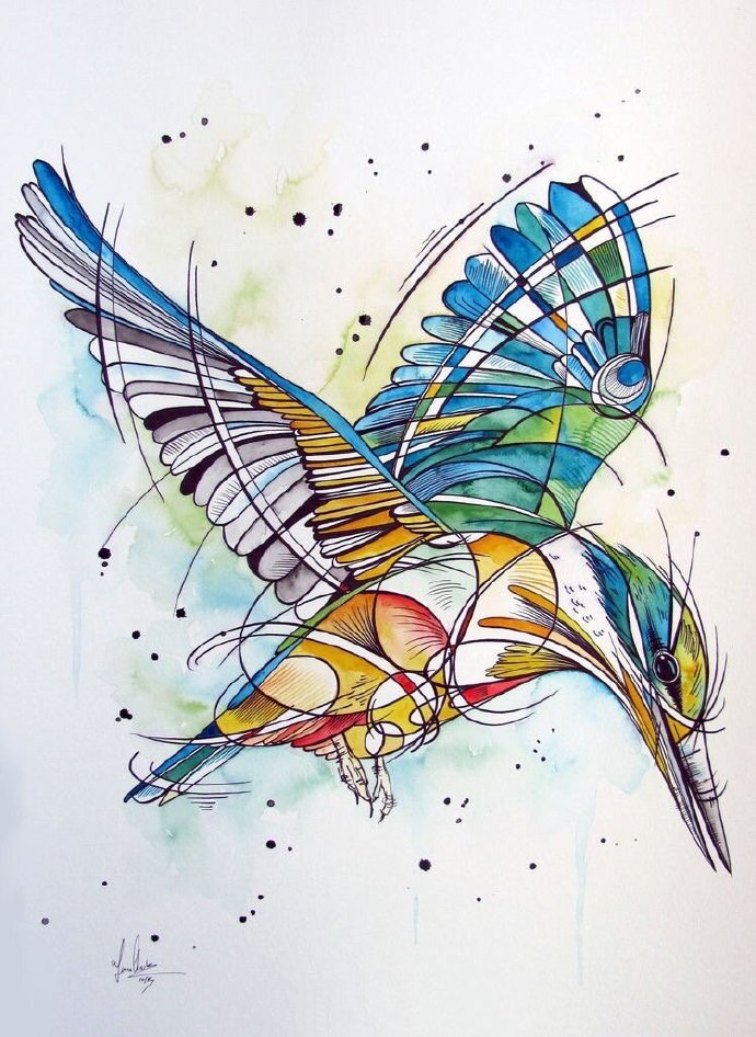 15款漂亮的水彩小鸟纹身手稿素材图片