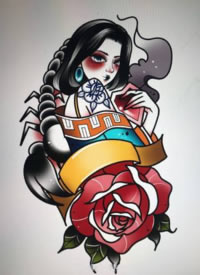 一组可爱的卡通小女生主题纹身手稿图片