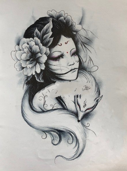 落泪艺伎纹身手稿 11款流泪的艺妓纹身手稿图案