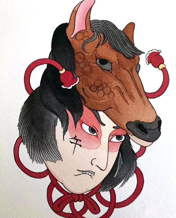 12生肖的一组创意日式纹身手稿图片