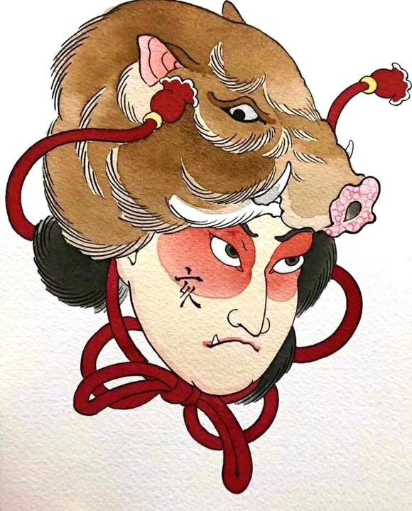 12生肖的一组创意日式纹身手稿图片