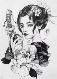 9款漂亮的艺伎纹身手稿图片赏析