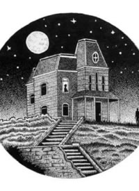 42款小圆形里的点刺山水风景纹身手稿图案