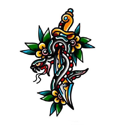 40款oldschool彩色小图纹身手稿图片