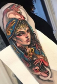 重彩色的一组9张包臂女郎人物纹身图片