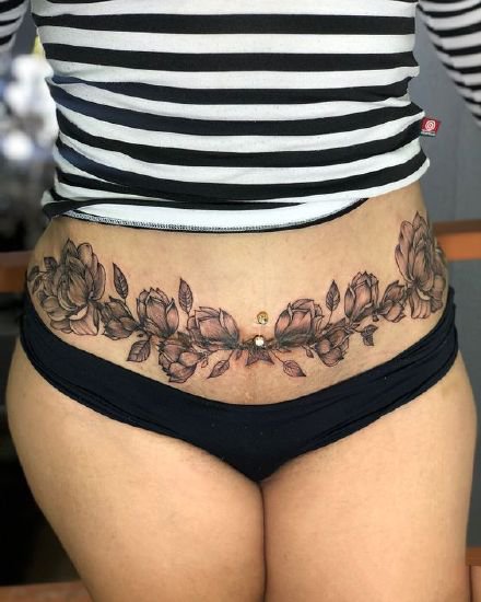 9张女性肚脐眼下的漂亮腹部纹身图案