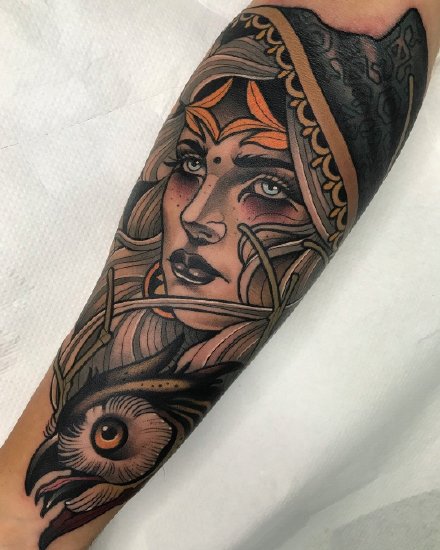 newschool风格的一组欧美包臂女郎纹身图案