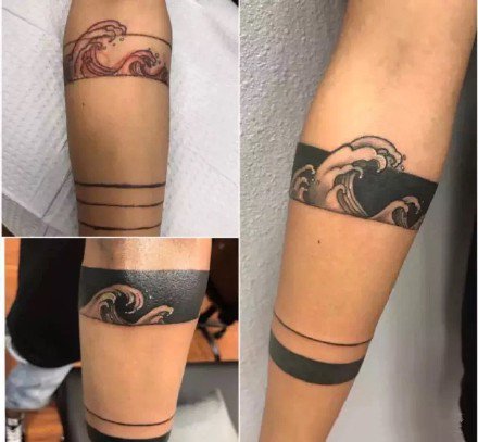 臂环纹身：黑灰色的9款小手环臂环纹身图片