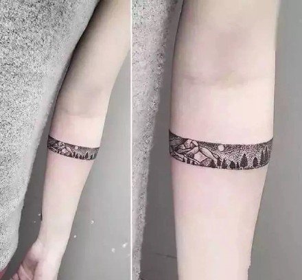 臂环纹身：黑灰色的9款小手环臂环纹身图片