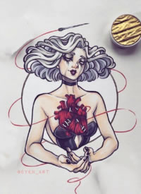 一组马克笔的手绘人物头像纹身素材欣赏