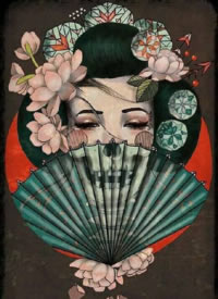 几款艺伎等女郎主题的纹身手稿图片