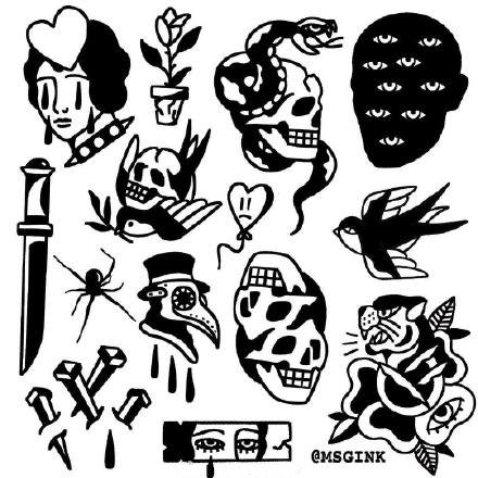 38组适合拼接的school黑灰纹身手稿图片