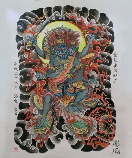 34款属鸡的守护神-不动明王大满背等纹身手稿图片